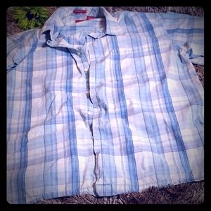 Vintage Men's xl button down shirt blue white plaid